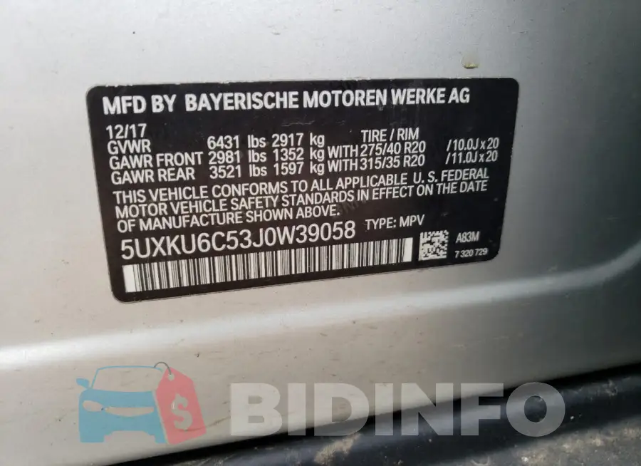 5UXKU6C53J0W39058 Photo# 12