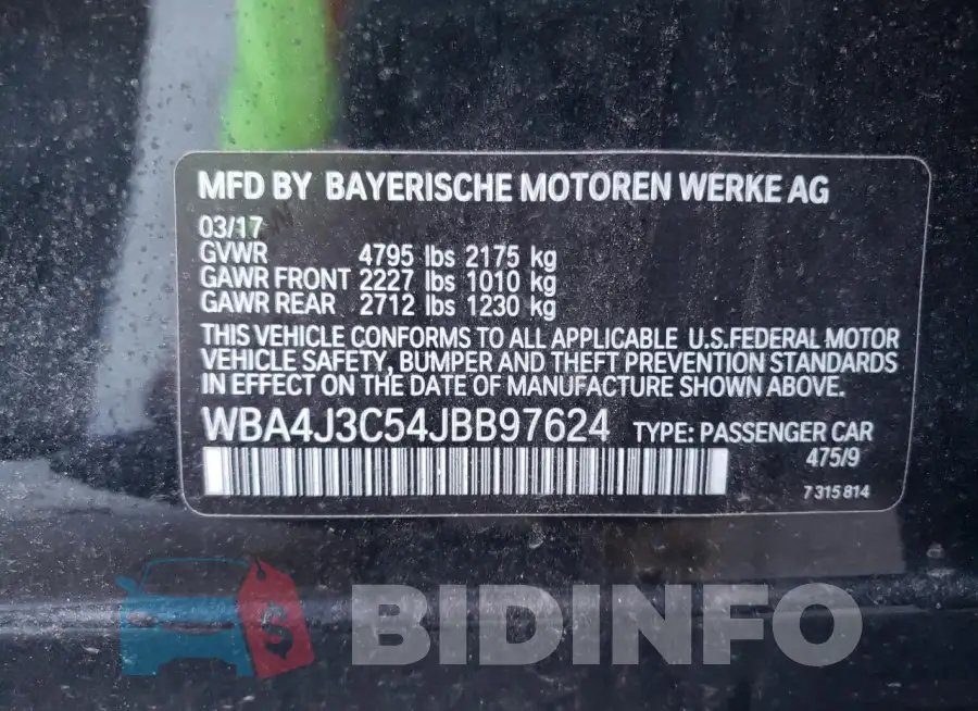 WBA4J3C54JBB97624 Photo# 12
