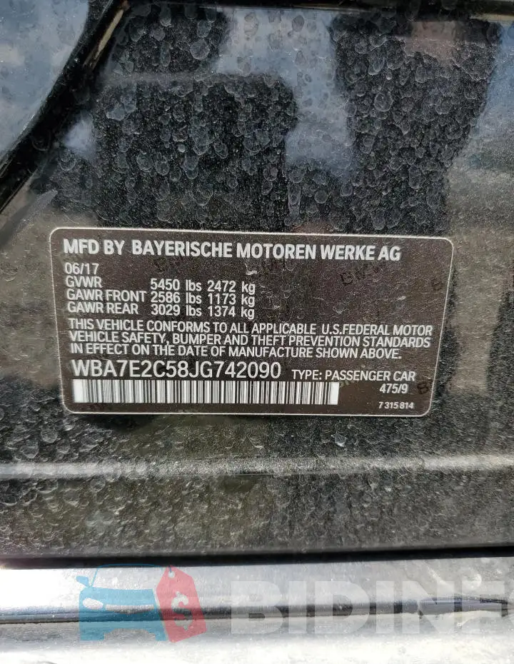 WBA7E2C58JG742090 Photo# 12