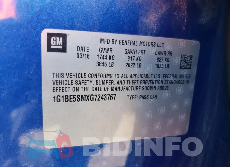 1G1BE5SMXG7243767 Photo# 12