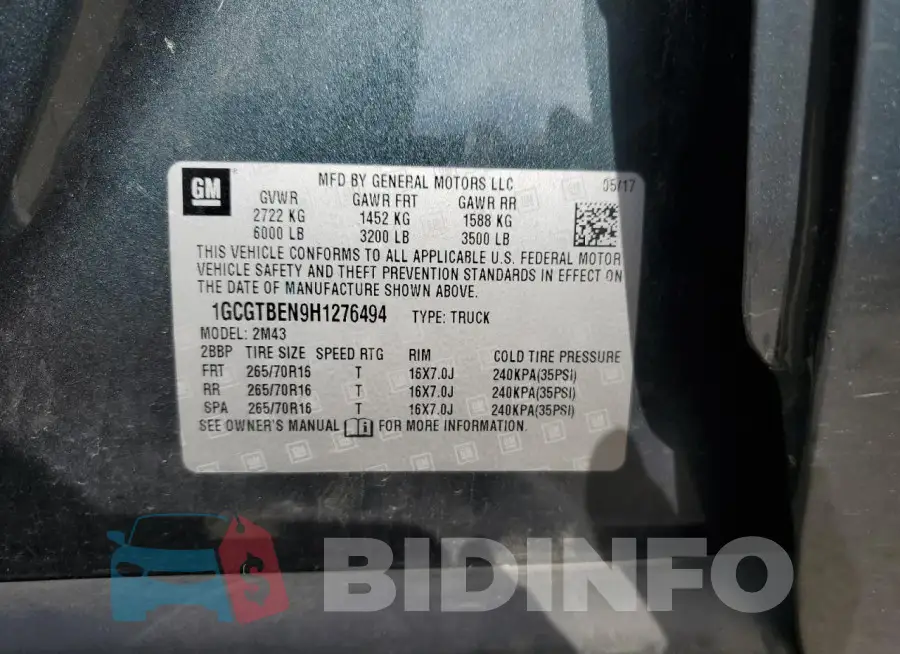 1GCGTBEN9H1276494 Photo# 12
