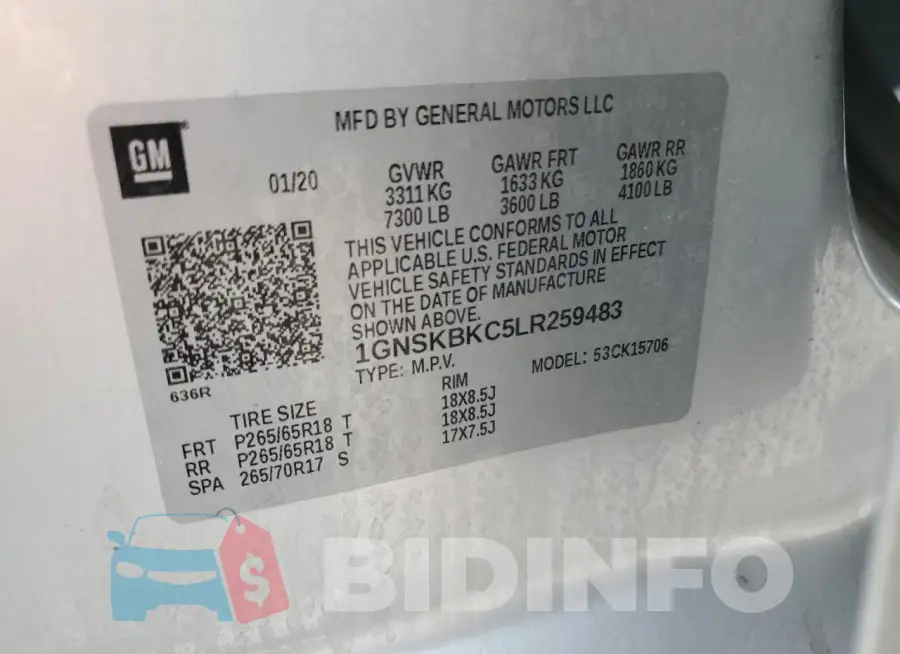1GNSKBKC5LR259483 Photo# 13