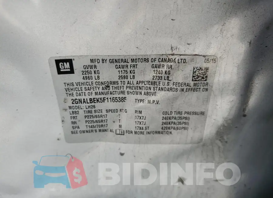2GNALBEK5F1165385 Photo# 13