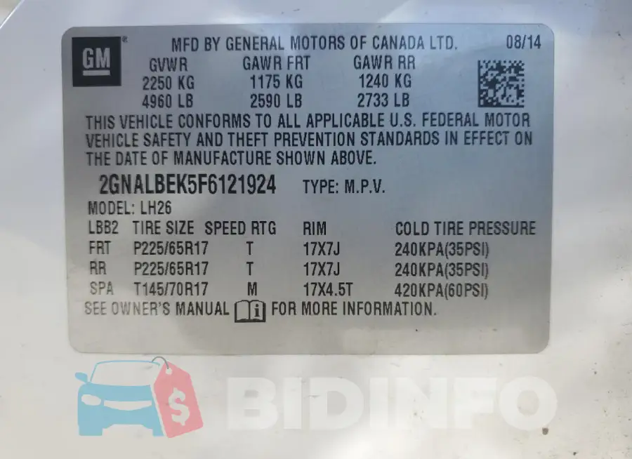 2GNALBEK5F6121924 Photo# 12