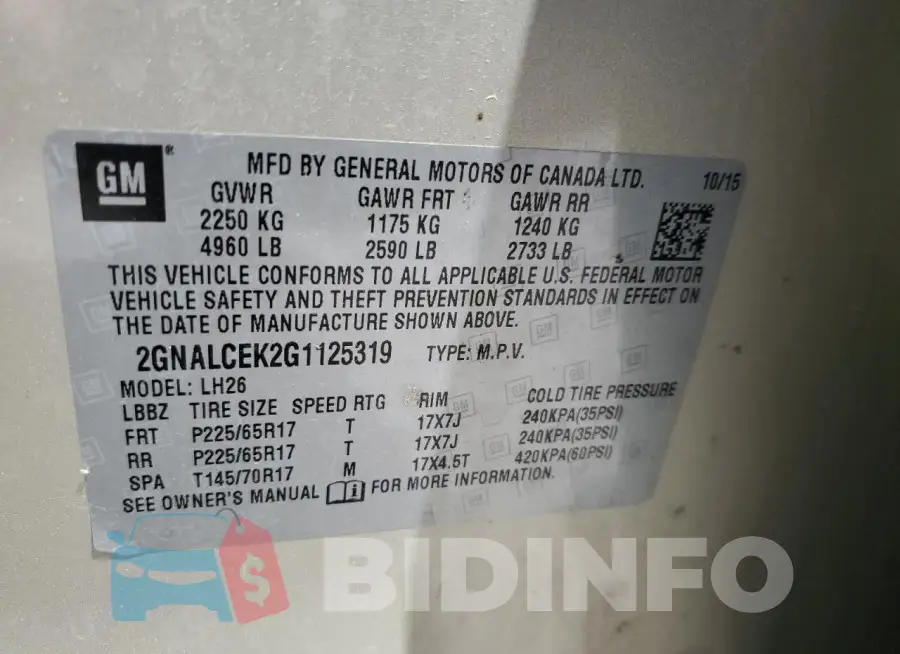2GNALCEK2G1125319 Photo# 14