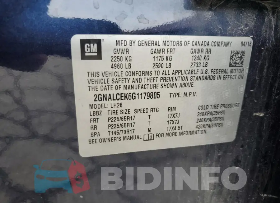 2GNALCEK6G1179805 Photo# 14