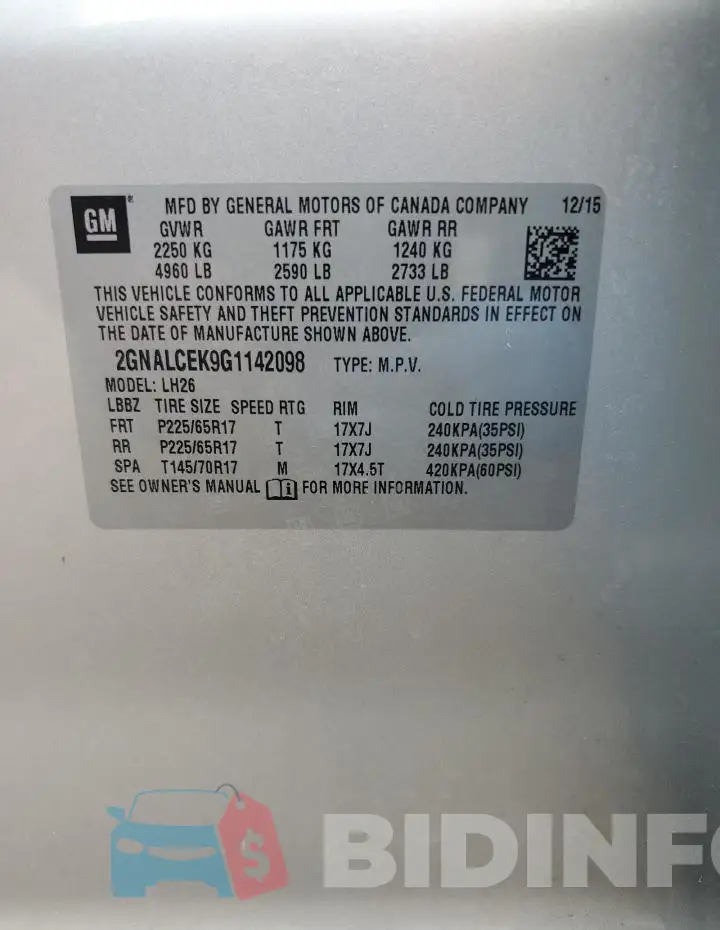 2GNALCEK9G1142098 Photo# 13
