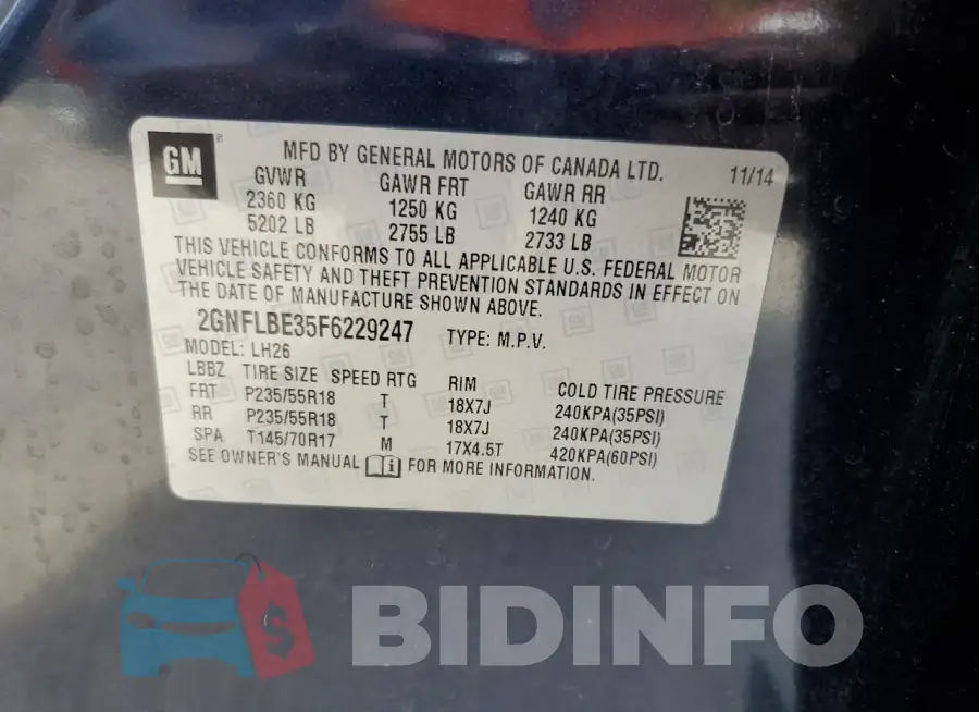 2GNFLBE35F6229247 Photo# 13