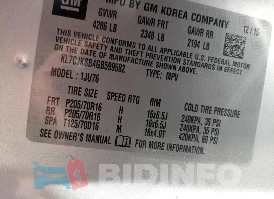 KL7CJKSB4GB599582 Photo# 13