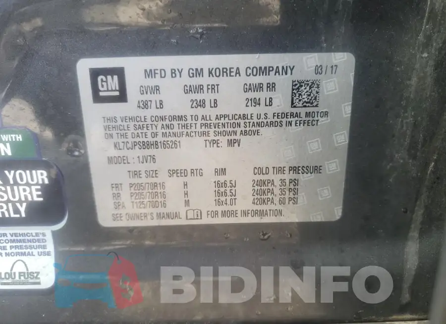 KL7CJPSB8HB165261 Photo# 12