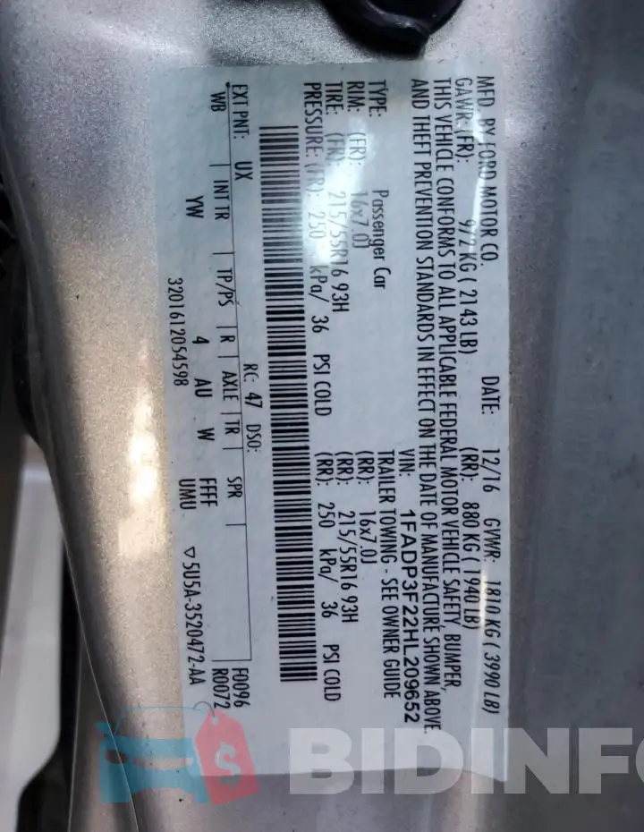 1FADP3F22HL209652 Photo# 12