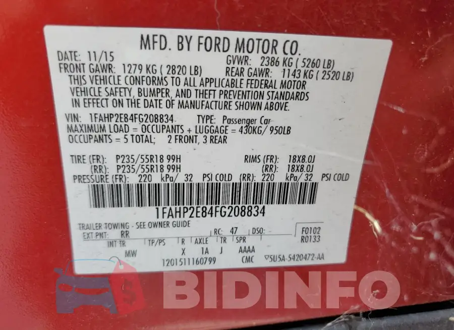 1FAHP2E84FG208834 Photo# 12
