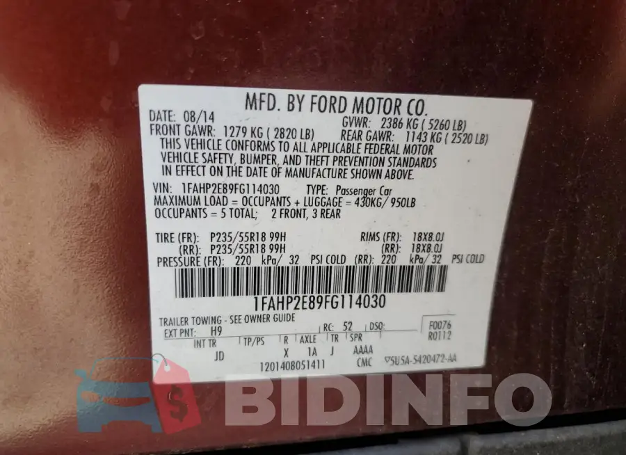 1FAHP2E89FG114030 Photo# 13