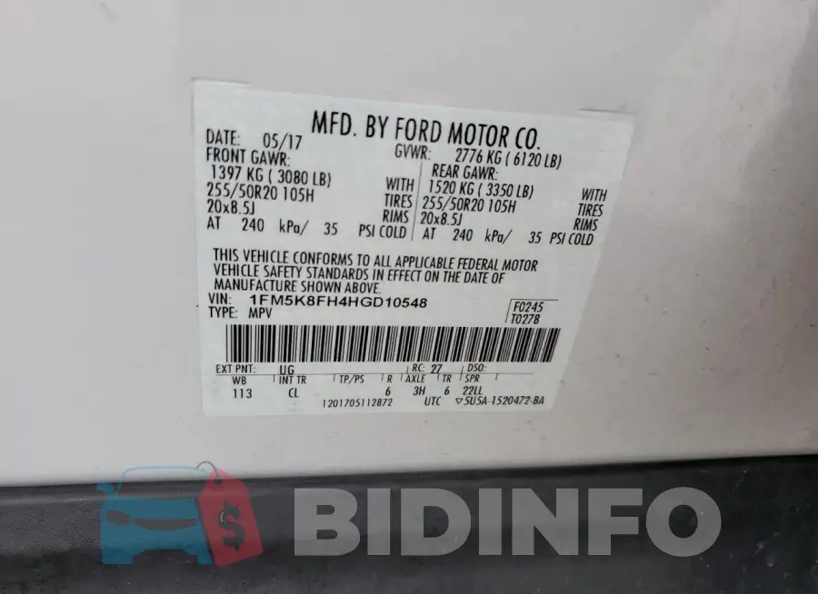 1FM5K8FH4HGD10548 Photo# 13