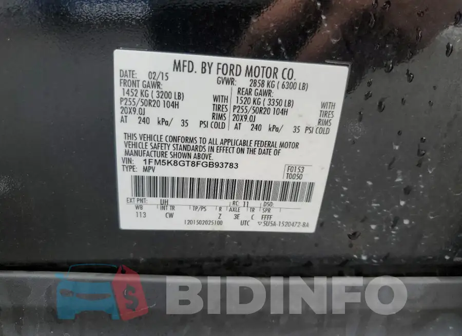 1FM5K8GT8FGB93783 Photo# 13