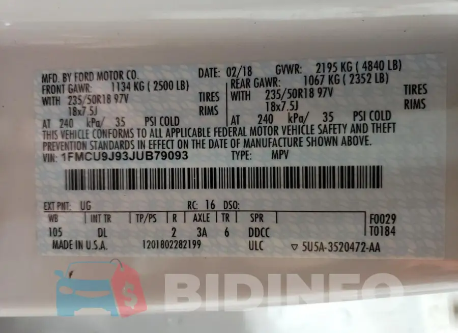 1FMCU9J93JUB79093 Photo# 14