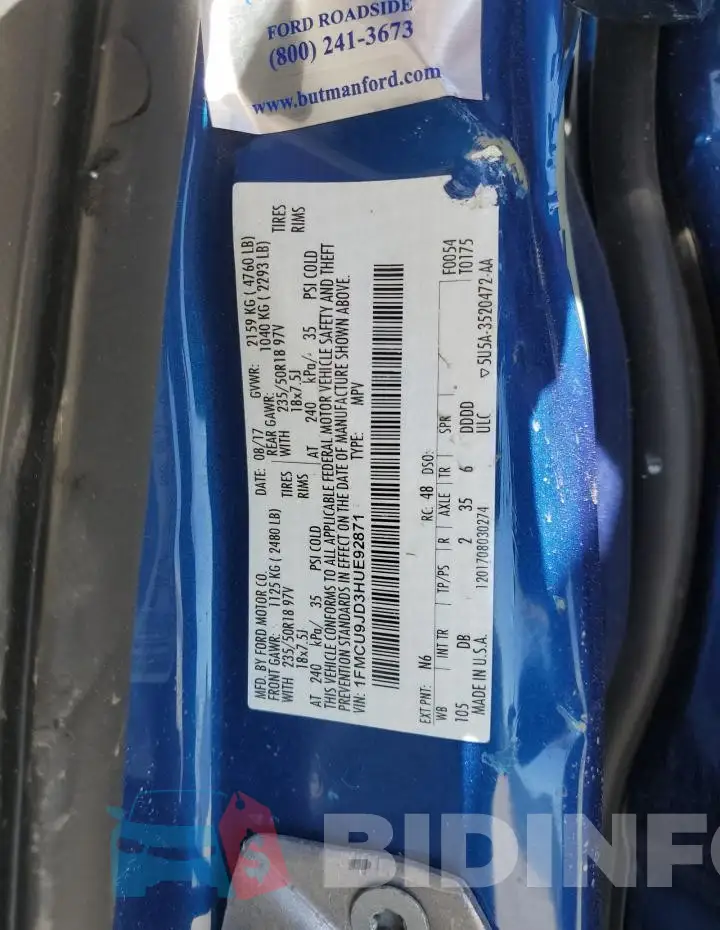 1FMCU9JD3HUE92871 Photo# 12