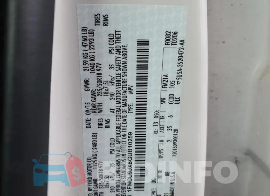 1FMCU9JX8GUB10259 Photo# 13