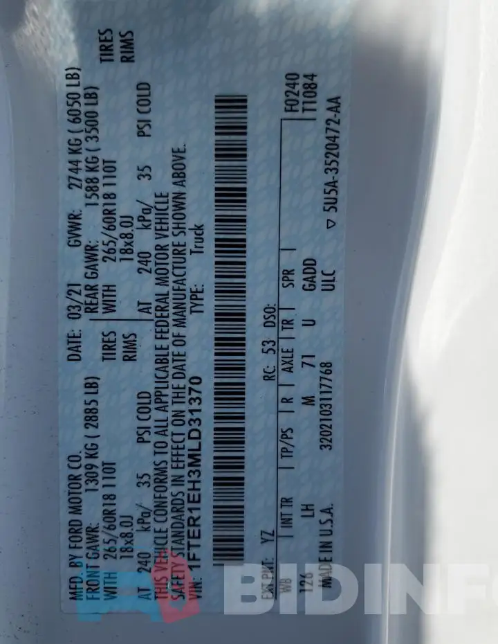 1FTER1EH3MLD31370 Photo# 12