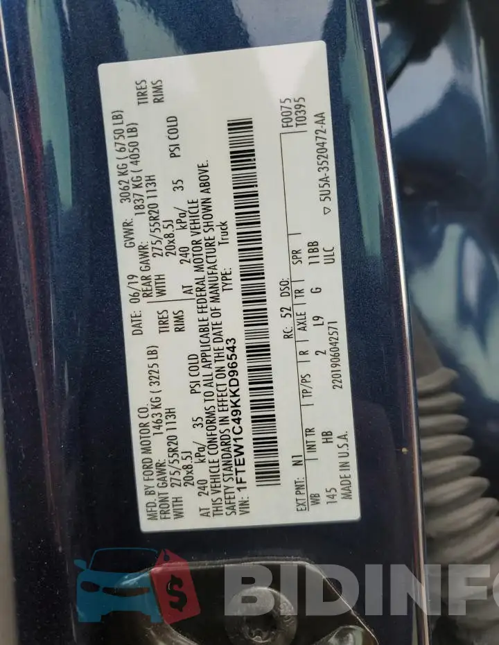 1FTEW1C49KKD96543 Photo# 13