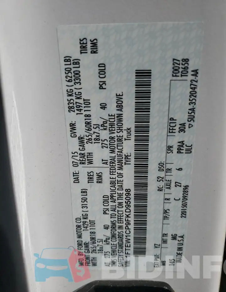 1FTEW1CP9FKD95098 Photo# 12