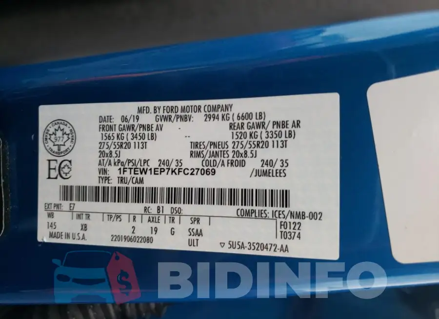 1FTEW1EP7KFC27069 Photo# 12