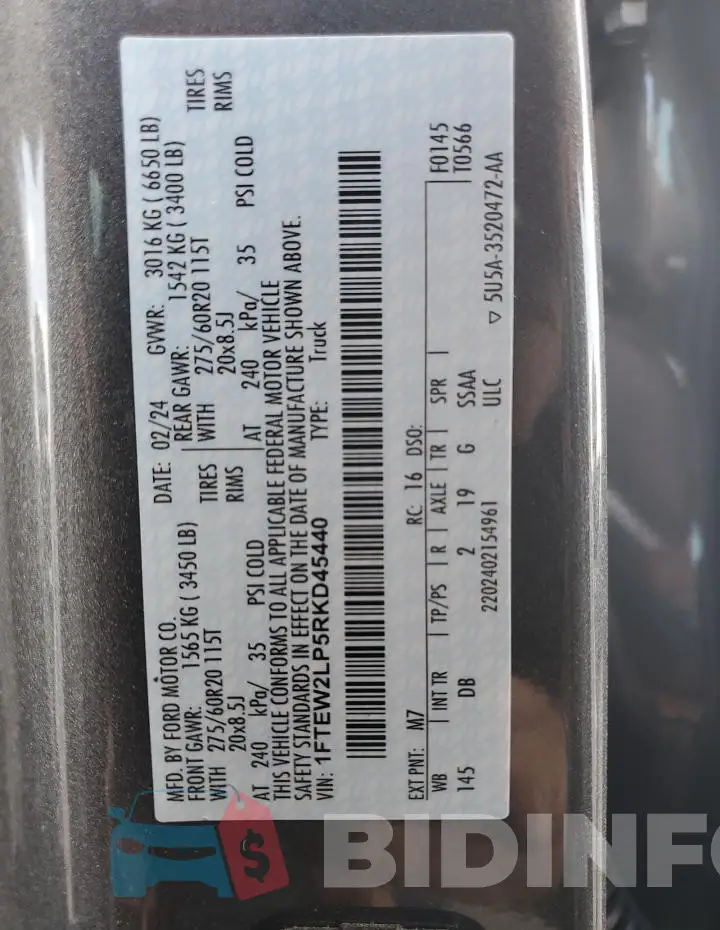 1FTEW2LP5RKD45440 Photo# 12