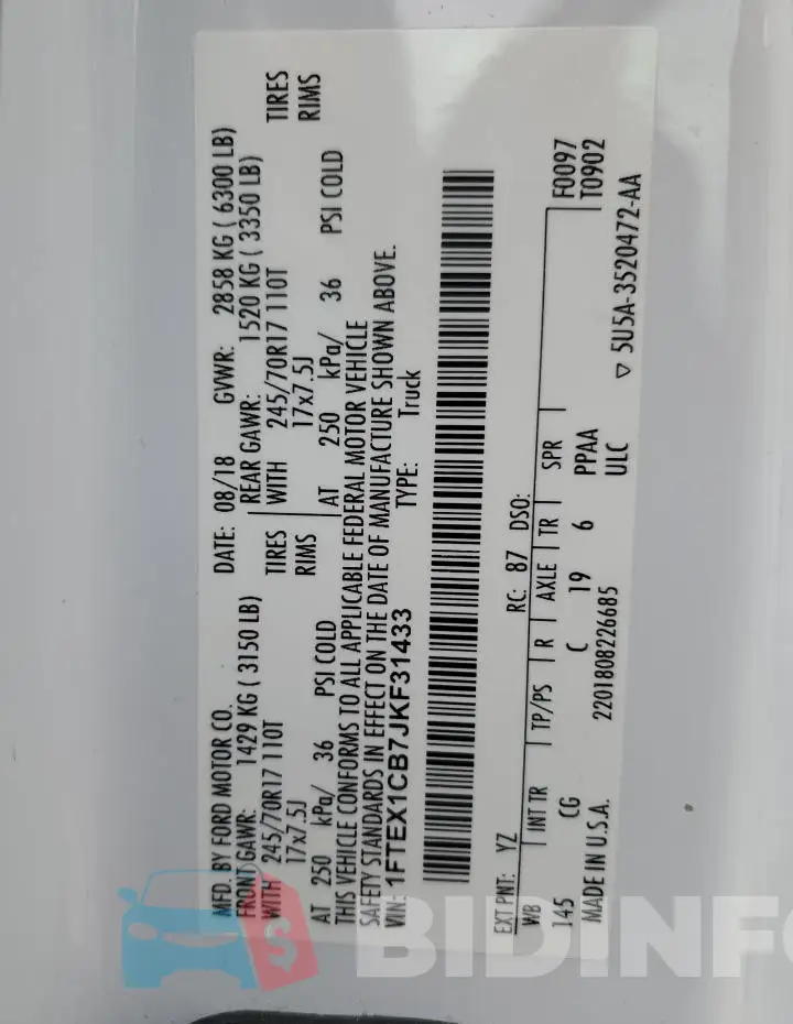 1FTEX1CB7JKF31433 Photo# 12