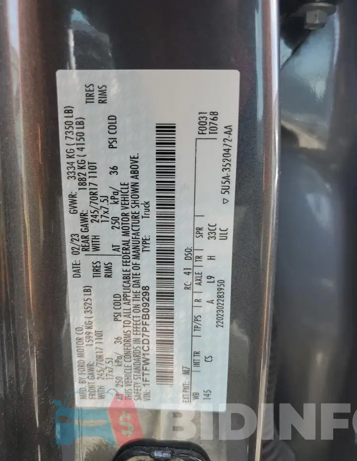 1FTFW1CD7PFB09298 Photo# 12