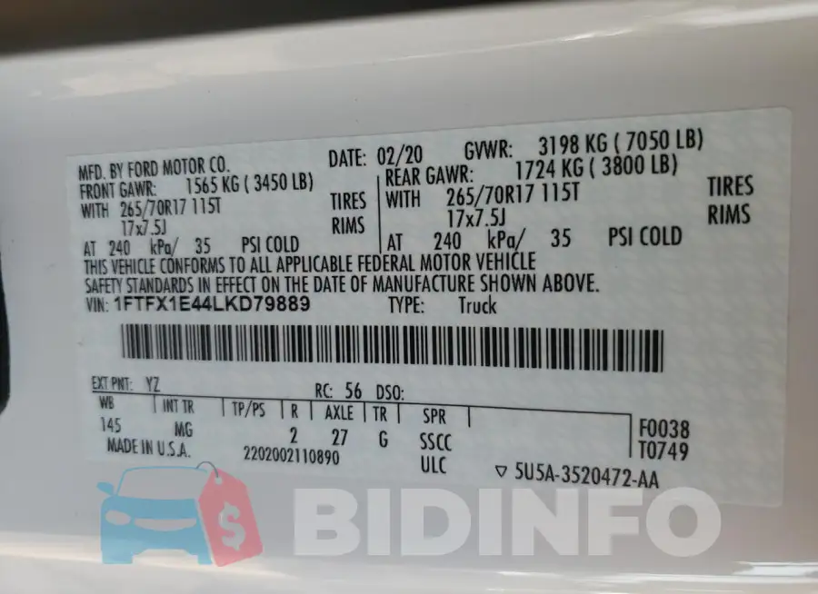1FTFX1E44LKD79889 Photo# 12