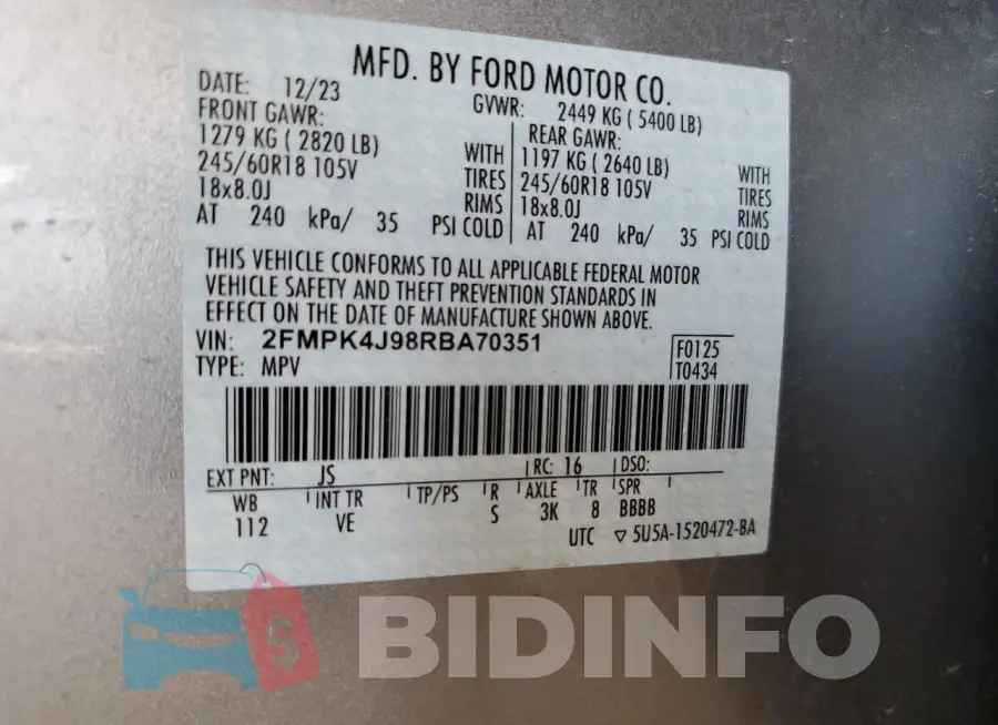 2FMPK4J98RBA70351 Photo# 13