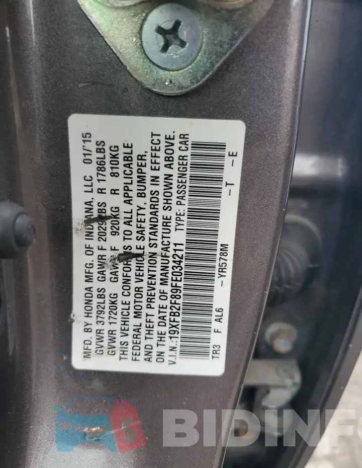 19XFB2F89FE034211 Photo# 12