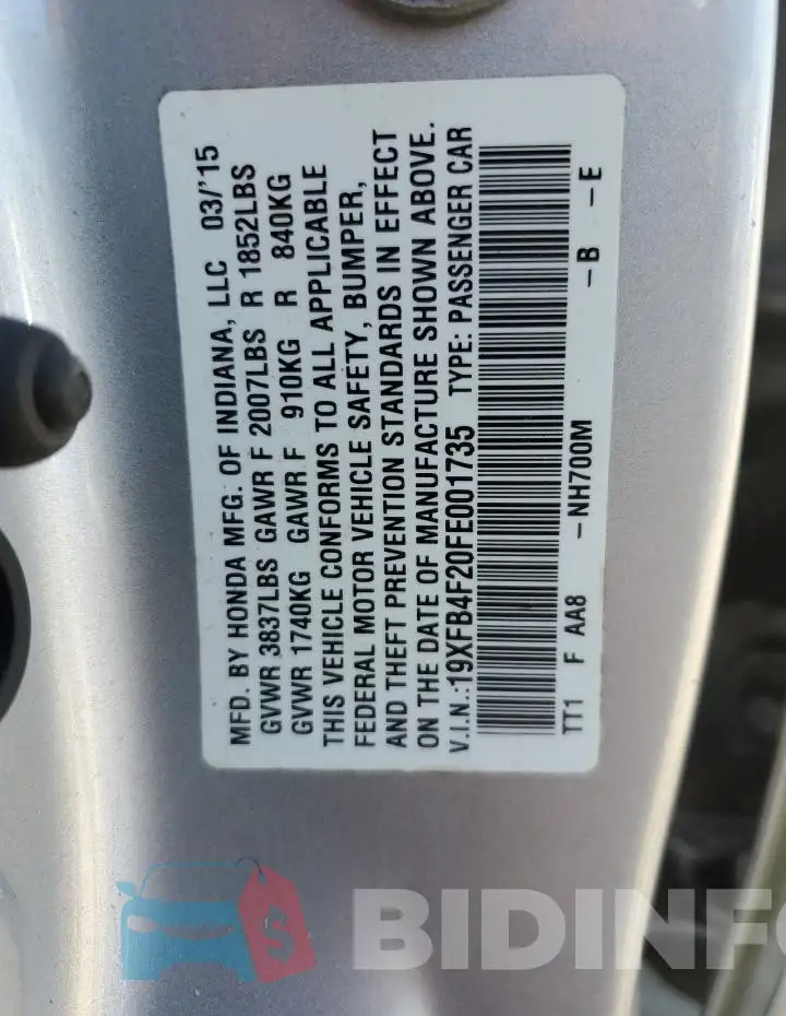 19XFB4F20FE001735 Photo# 12
