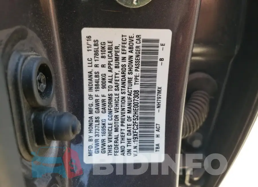 19XFC2F52HE007308 Photo# 12