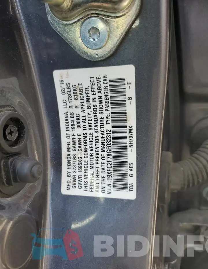 19XFC2F78GE032312 Photo# 13