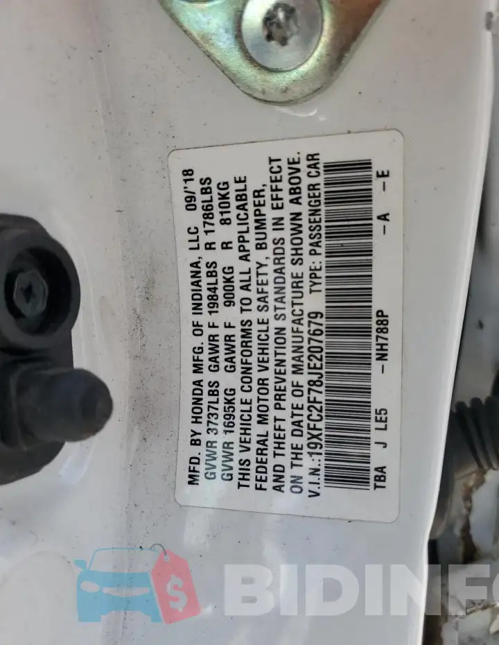 19XFC2F78JE207679 Photo# 12