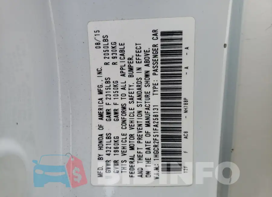 1HGCR2F51FA258131 Photo# 12