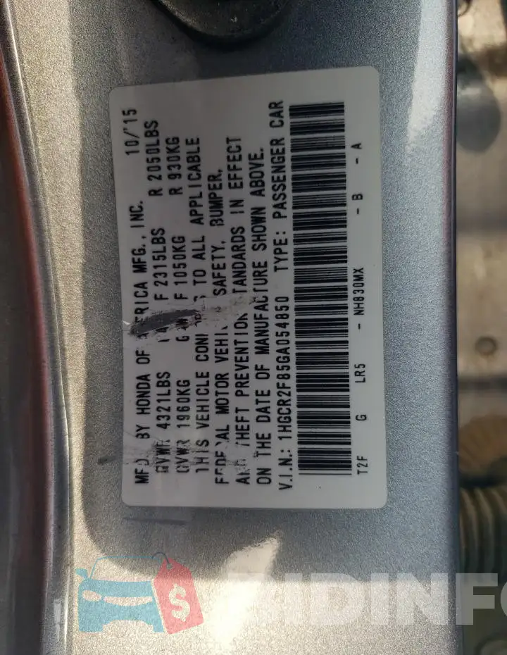 1HGCR2F85GA054850 Photo# 12