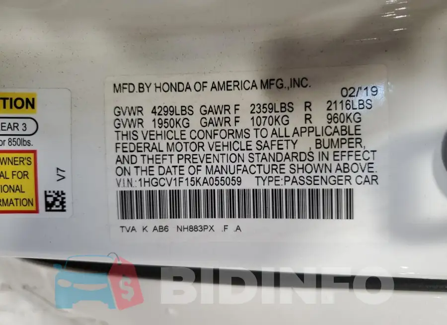 1HGCV1F15KA055059 Photo# 12