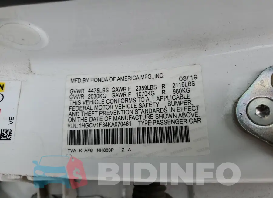 1HGCV1F34KA070461 Photo# 12