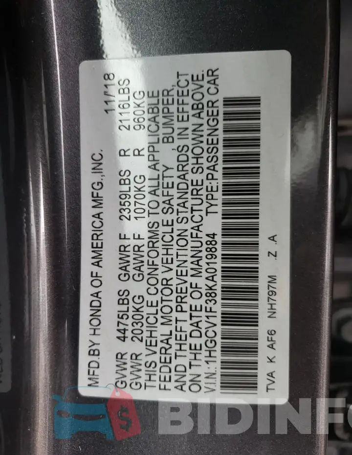 1HGCV1F38KA019884 Photo# 12