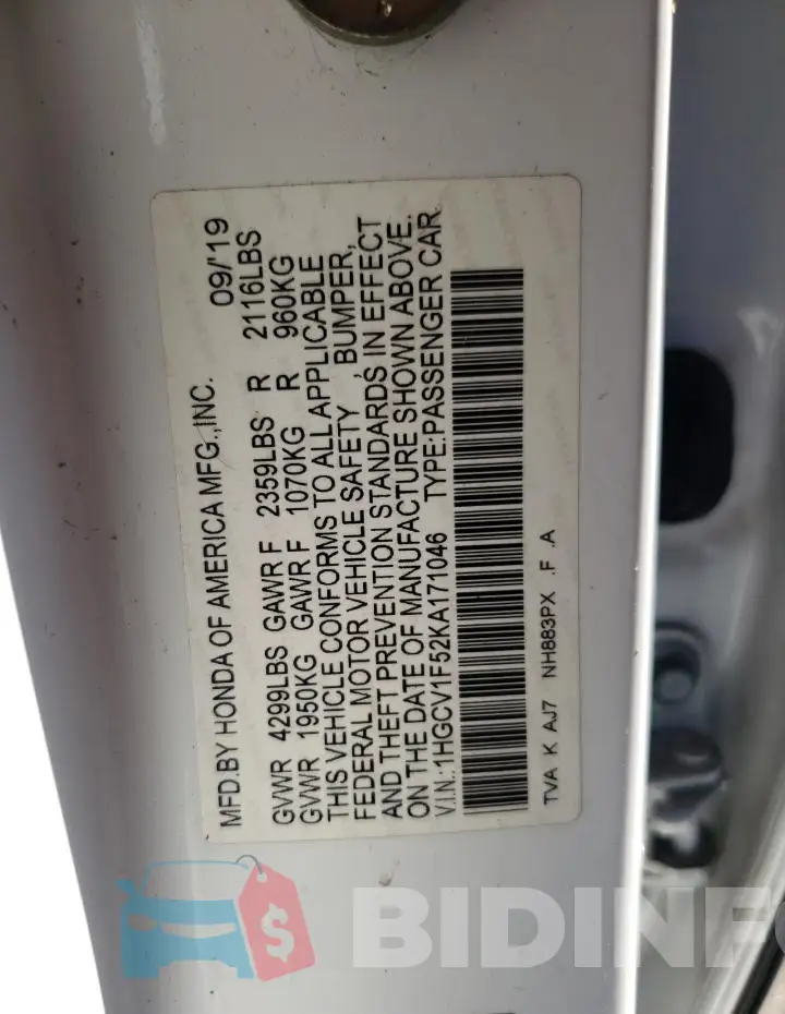 1HGCV1F52KA171046 Photo# 12