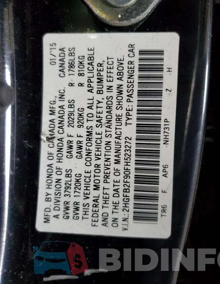 2HGFB2F90FH523272 Photo# 12