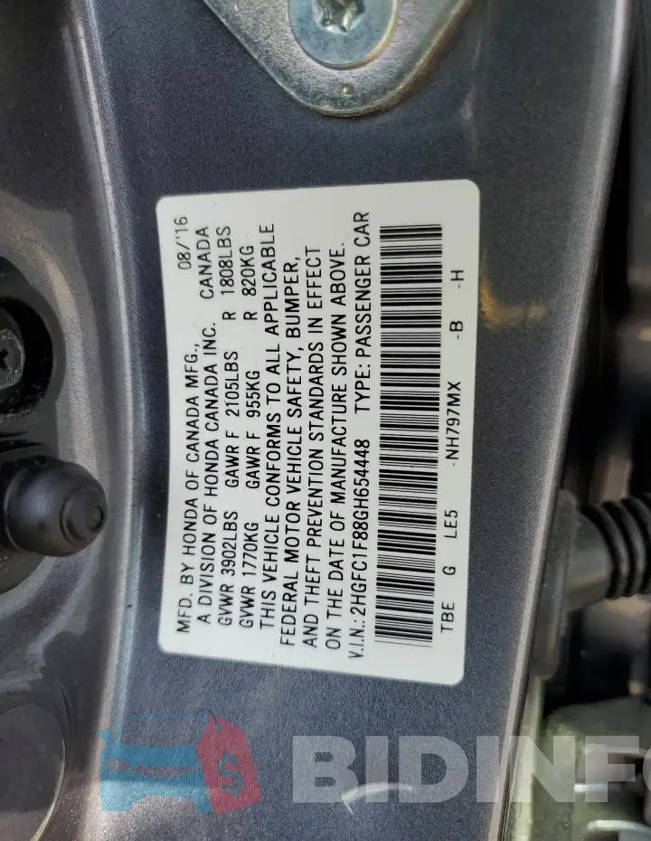 2HGFC1F88GH654448 Photo# 12