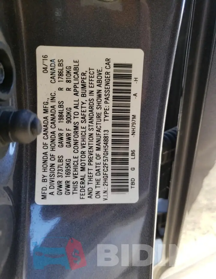 2HGFC2F57GH548813 Photo# 13