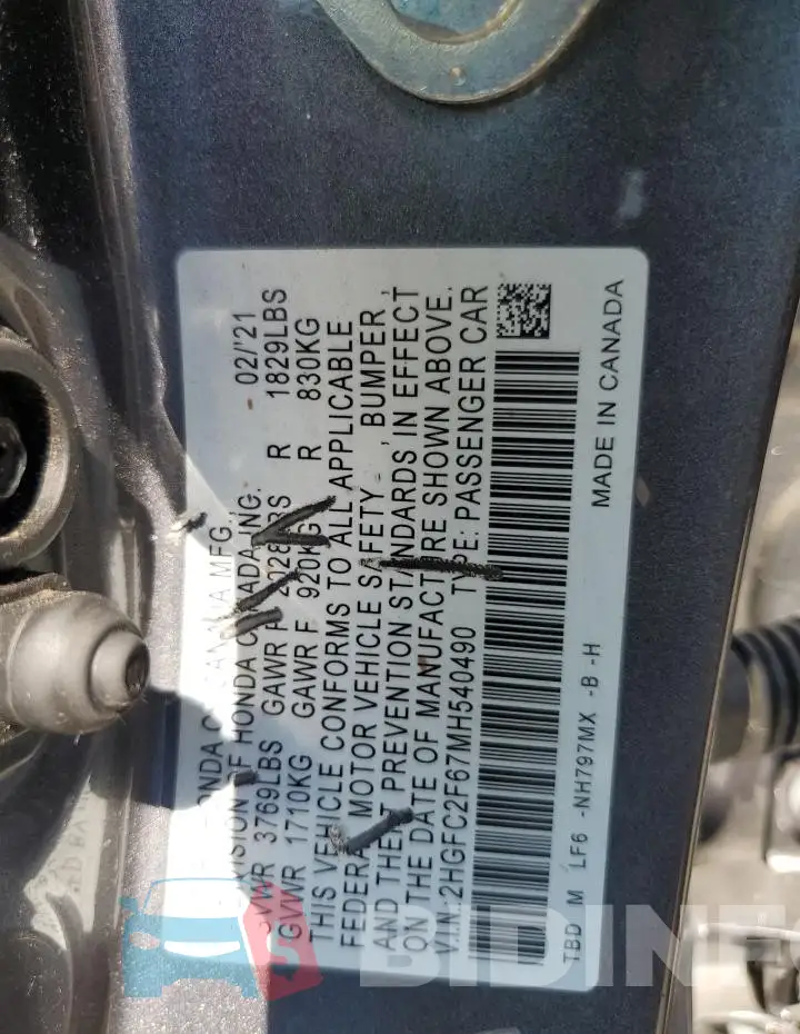 2HGFC2F67MH540490 Photo# 12