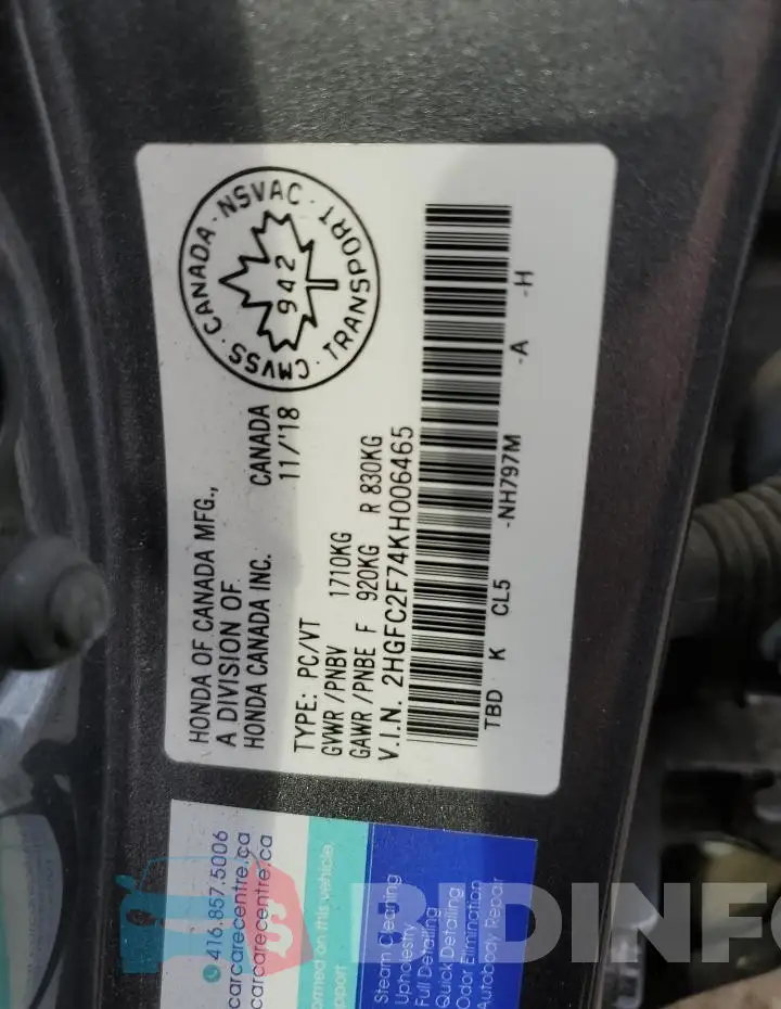 2HGFC2F74KH006465 Photo# 13