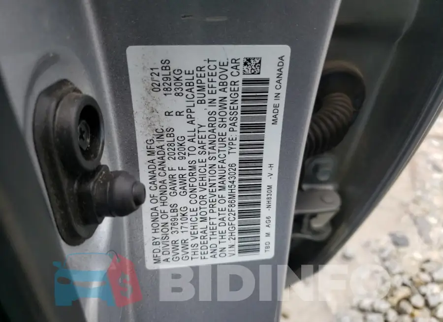 2HGFC2F86MH543026 Photo# 12