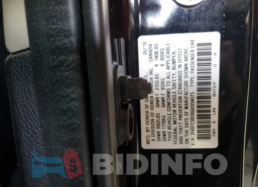 2HGFC3B3XGH354075 Photo# 12