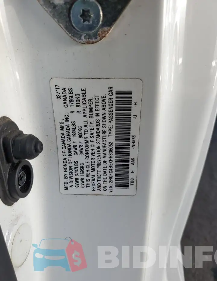 2HGFC4B5XHH306052 Photo# 12